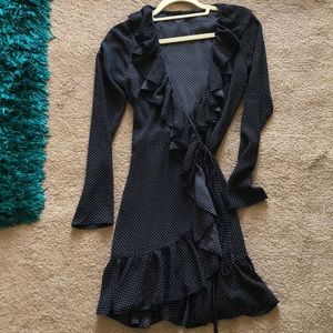 Polka Dot Ruffled Tie Side Dress-Size Small